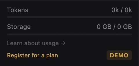 The Lumethos sidebar shows your token and storage usage at a glance